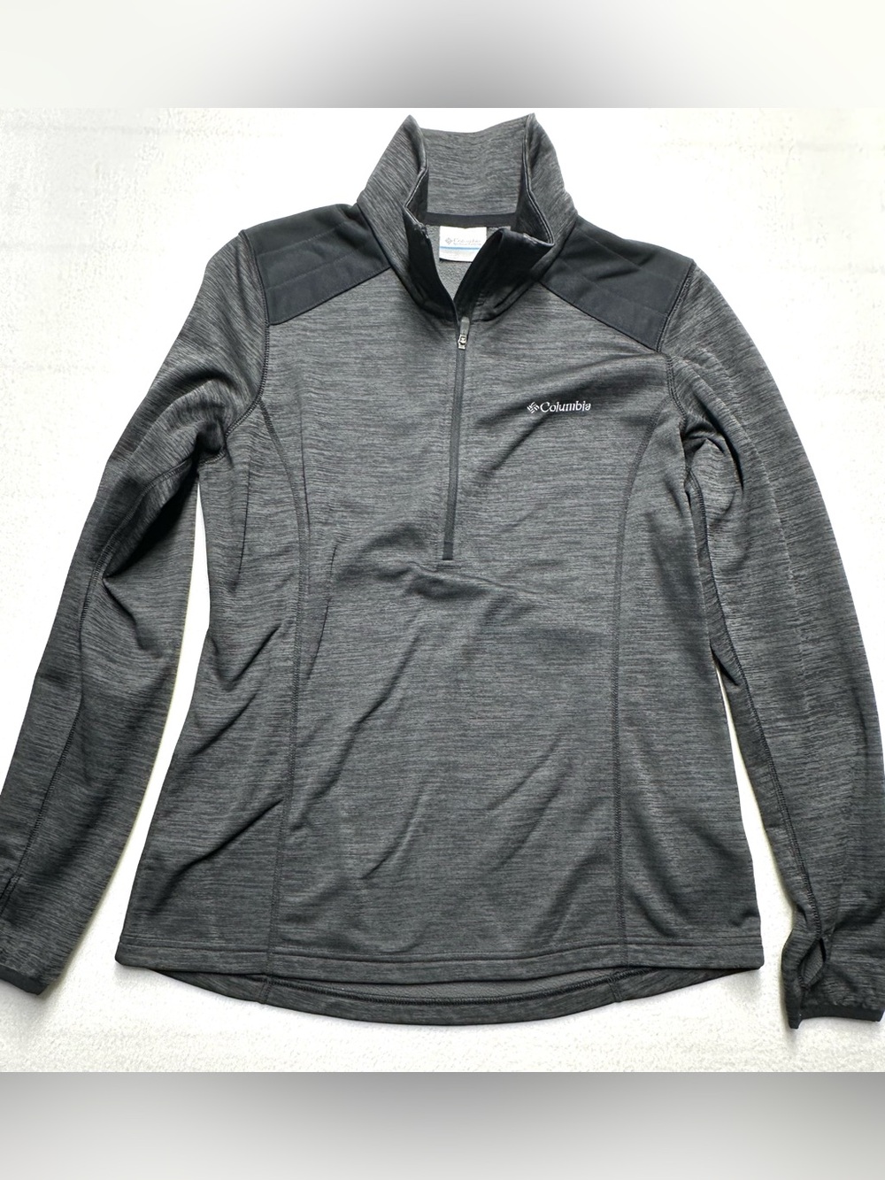 Columbia Women’s Medium 1/4 Zip Fleece Pullover Gray Black Thumbholes